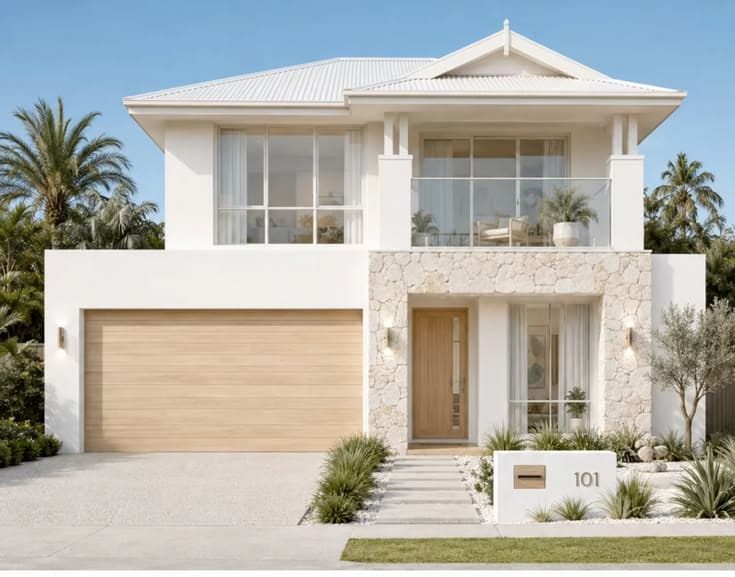White rendered coastal home with clean modern lines